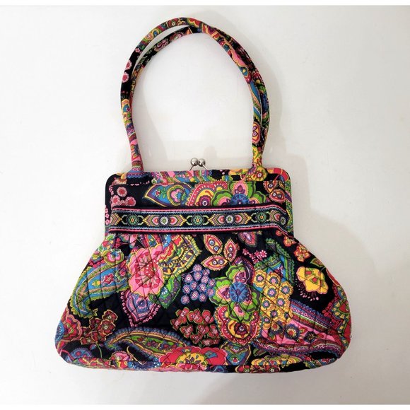 Vera Bradley Paisley Floral Kiss Lock Purse Shoulder Bag Symphony in Hue Retired - Picture 3 of 8